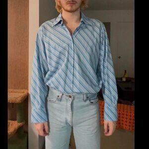 90s Diagonal Blue Striped Button Down